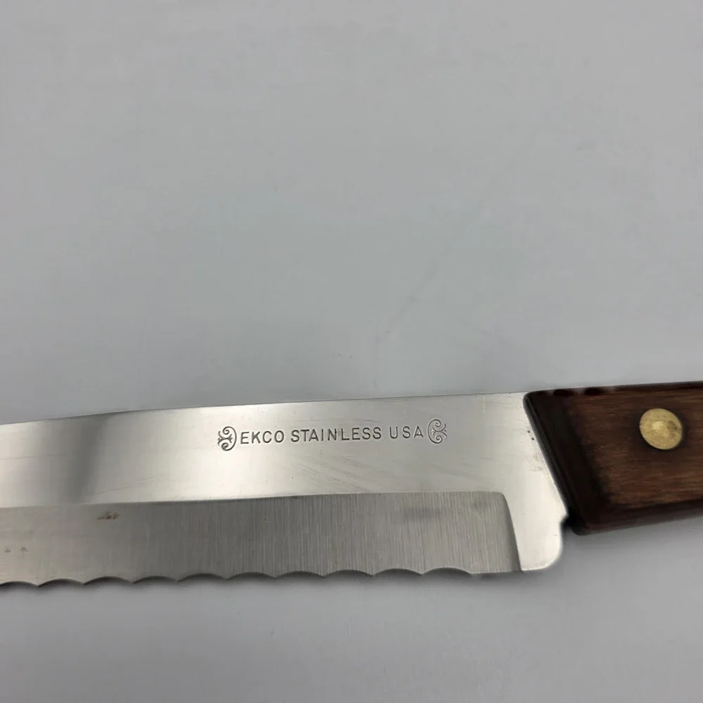 EKCO Stainless USA Serrated Knife Wood Handle Bread Ham Pointed Edge 7.75